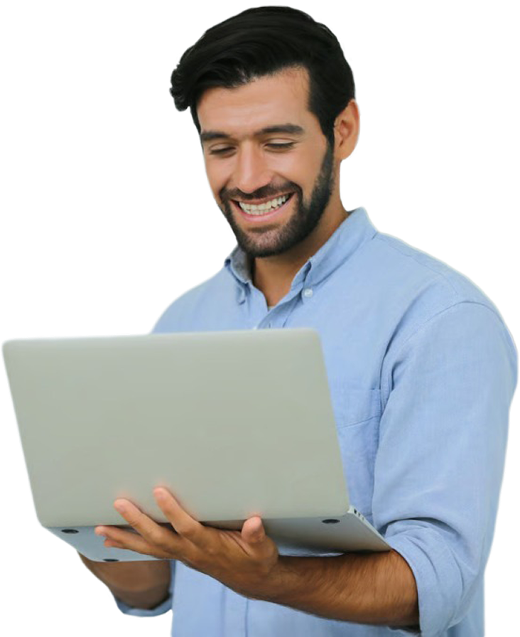 Business owner booking a free bulk SMS demo on a laptop